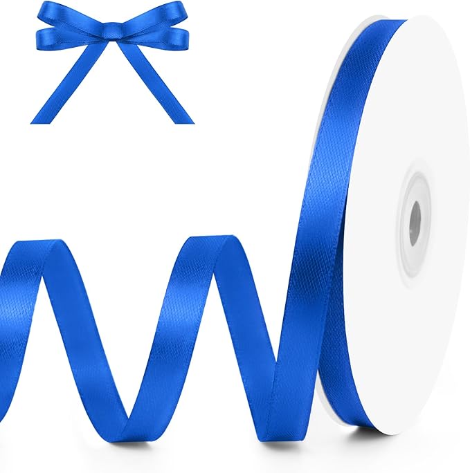 KMER LIFE 3/8" Wide x 50 Yards Royal Blue Single Faced Polyester Satin Ribbon, Royal Blue Satin Ribbon Perfect for Wedding Decor, Wreath, Crafts, Gift Wrapping & Other Projects (Royal Blue)