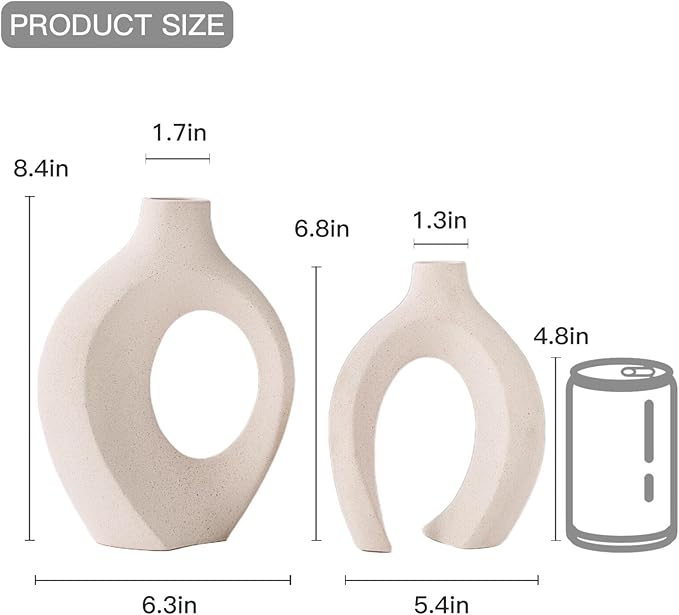 Levvohd Hollow Ceramic Vase Set of 2, Modern Nordic Minimalist Book Style Boho Aesthetic Vases for Home Decor Living Room Shelf Entryway Coffee Centerpiece Table Decorative (Cream White)