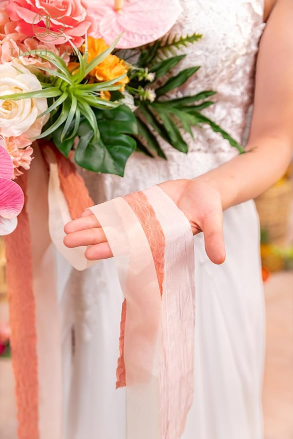 TINGE TIME 13 Inch Summer Wedding Bouquets for Bride, Bridal Bouquet for Bride, Artificial Silk Orchid for Graduation Bouquet, Fake Flowers for Wedding Ceremony and Anniversary (Tropical)