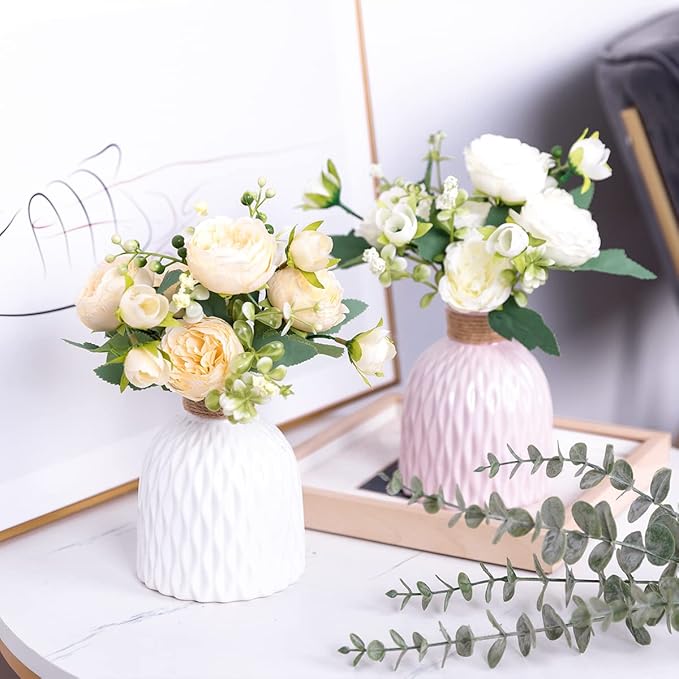 Floweroyal 4 Bunches Peony Artificial Flowers Champagne Flowers Silk Peonies Bouquets for Wedding Party Table Centerpieces Floral Arrangement Home Kitchen Decor.