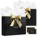 JMANNI Gift Bag, Medium Gift Bags with Tissue Paper, 2Pcs Gift Bags Medium Size with Handle and Bow Ribbon for Any Birthday,Weddings, Mothers Day & Special Occasion 11''x7.87''x4''(Black)
