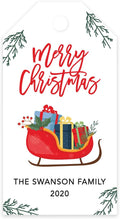 Andaz Press Personalized Christmas Holiday Season Classic Gift Tags, Merry Christmas with Sleigh Presents Design, Custom Family Name and Year, for Holiday Events, Parties, and Favors, 60-Pack