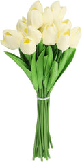 uxcell 20pcs Tulips Artificial Flowers, Faux Flowers Silk Fake Tulip Stems Real Touch for Wedding Bouquet Centerpiece Table Party Decoration(Cream White)