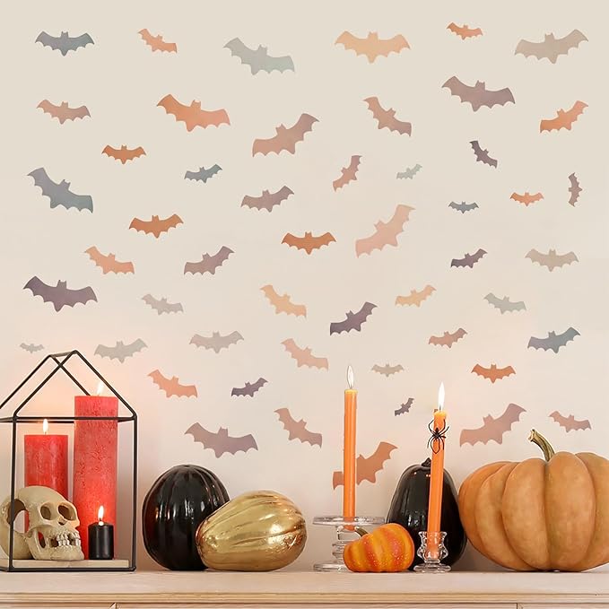 Halloween Wall Stickers 51pcs Colorful Bats Wall Decor, Halloween Decorations,Bat Stickers Removable Suitable for Bedrooms, Living Rooms, Party Scenes, Kindergartens
