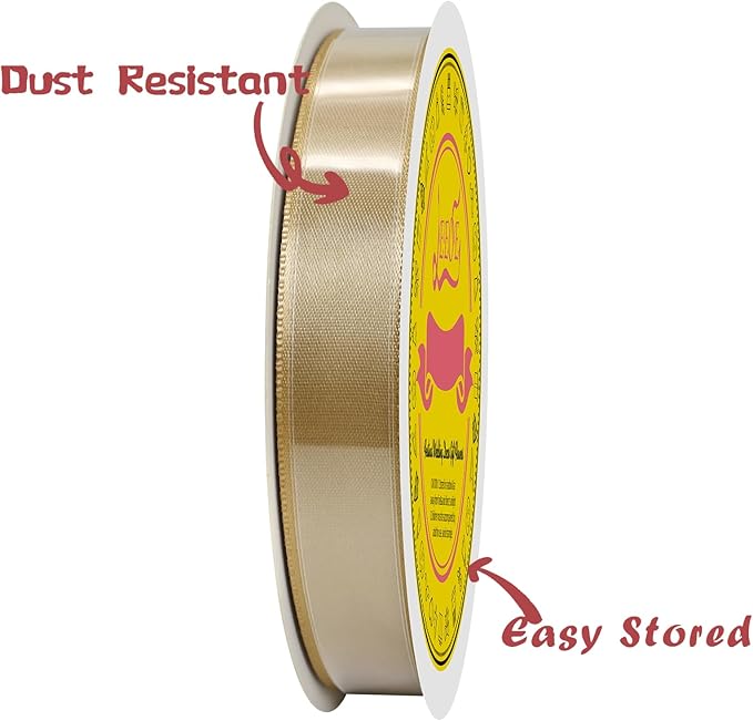 Double Face Gold Satin Ribbon 5/8 inch X 50 Yards Polyester Gold Ribbon for Gift Wrapping Very Suitable for Weddings Party Hair Bow Invitation Decorations and More
