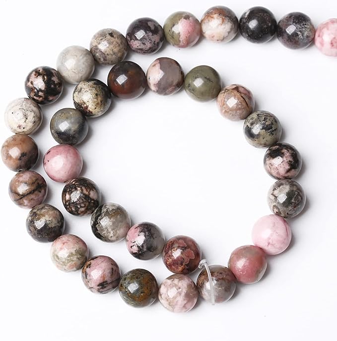 6MM 60PCS Natural Stone Black Stripe Rhodochrosite Gemstone Beads for Jewelry Making DIY Bracelet Necklace Semi Precious Crystal Beads