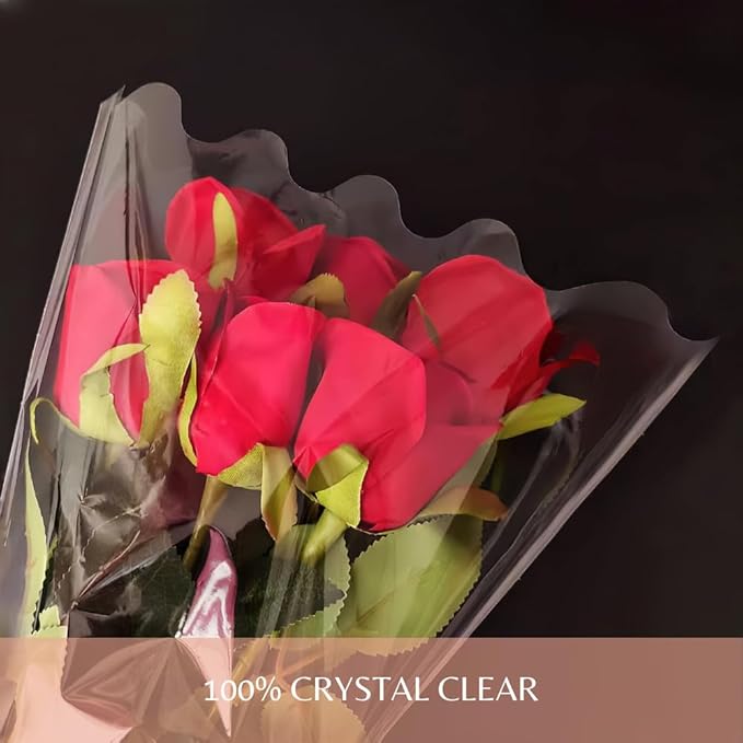 BBJ WRAPS Flower Sleeves for Bouquets Clear Rose Flower Bouquet Packaging Bags Floral Arrangement Supplies, 100 Counts (L)