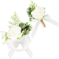SITUMEIZI Ivory Rose Wrist Corsage and Boutonniere Set Corsage Wristlet Band Bracelet for Prom Decor Boutonniere for Men Wedding White Flowers Accessories Party Suit Decoration