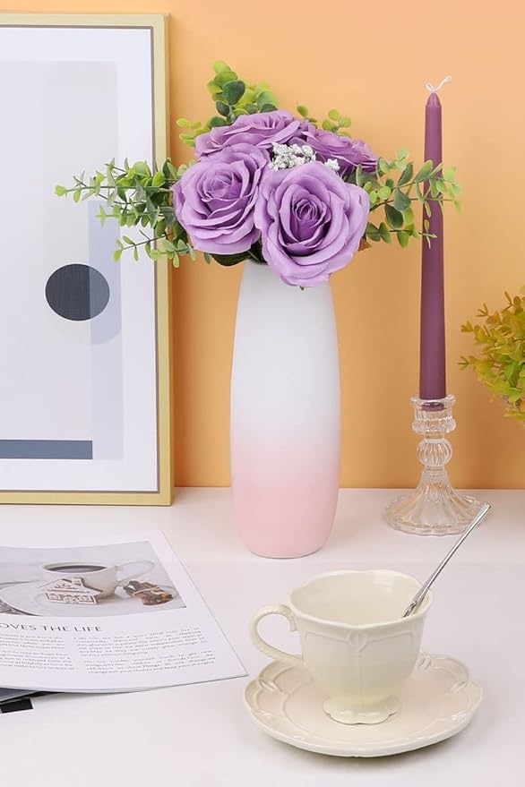 Artificial Rose Flower Lilac Flowers Lilac Roses Purple Rose Flowers Silk Flowers 12 pcs with Long Stem Silk Roses Bouquet for Wedding Bridal Shower Party Home Decoration