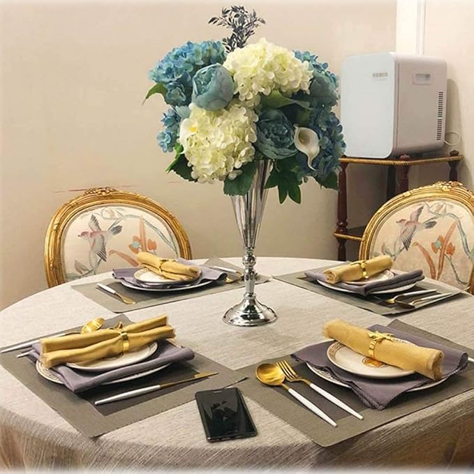 Tabletop Metal Wedding Flower Trumpet Vase Table Decorative Gold,Silver Candlestick Holders Flower Vase Stand Wedding Road Lead Tall Flower Holders (Silver, 10xM)