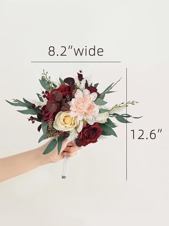 Rinlong 1Pc Burgundy Wedding Bouquets for Bridesmaids Fall Boho Bouquet Artificial Bridesmaid Bouquet for Wedding Prom Homecoming