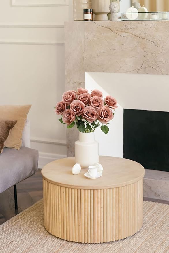Artificial Rose Flower Artificial Flowers Flower with Long Stem Silk Roses Bouquet for Wedding Bridal Shower Party Home Decoration (Dusty Rose, 12 Pcs)
