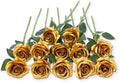 12 PCS Artificial Flowers Gold Roses Fake Silk Flower Long Stem Artificial Roses for Home Wendding Bathroom Party Decorations (Gold)