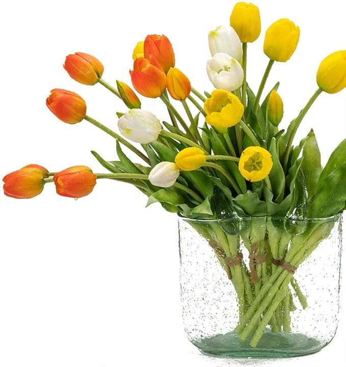 15pcs Artificial Tulips Flowers, Real Touch Latex Bouquet, Fake Tulips for Office Wedding Party Home Kitchen Garden Decoration(Yellow,15pcs)