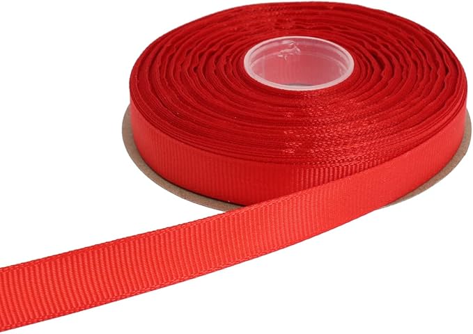 Solid Grosgrain Ribbon 25 Yard Each Roll 100% Polyester Woven Edge (1/2", Red)