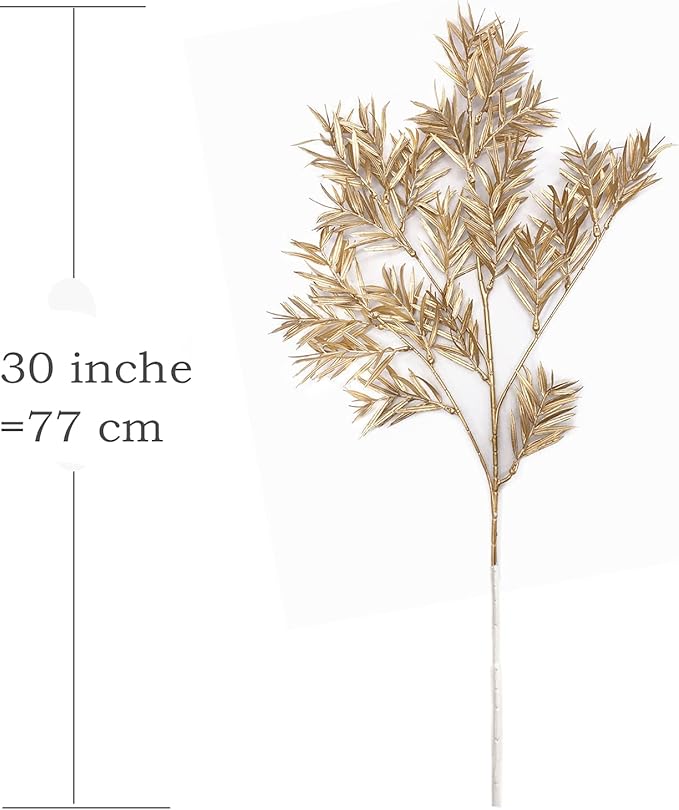 Artificial Gold Plants for Christmas Decoration, Fake Golden Leaves Simulation Bamboo Leaf Faux Reed Plant Bushes Indoor Outdoor Xmas Party Wedding Table Centerpiece DIY Decor -Tall 30 Inch 2 Pack