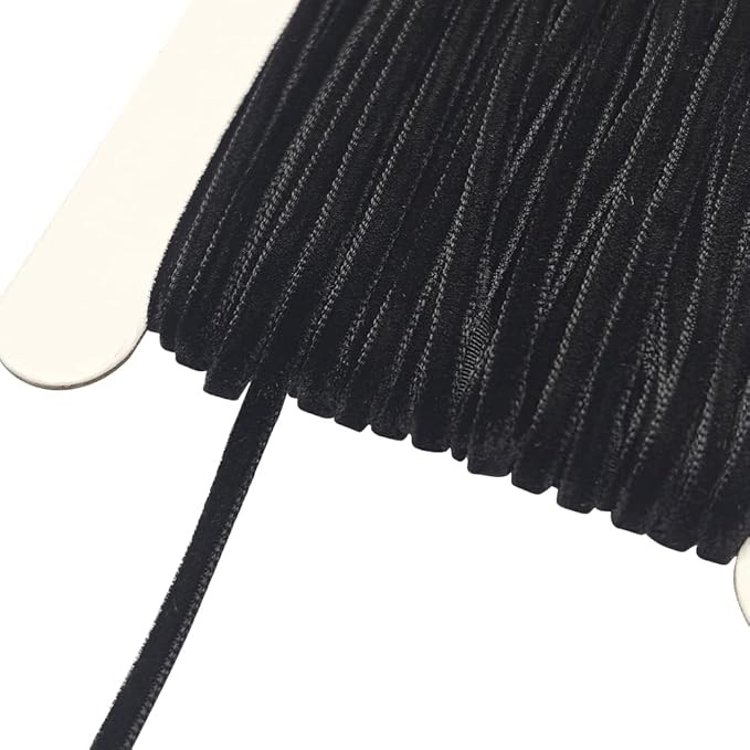 Chenkou Craft Black 25 Yards 1/8" 3mm Velvet Ribbon Lots Bulk (Black, 1/8"(3mm))