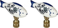 Royal Designs, Inc. Porcelain Fish Finial for Lamp Shade, Polished Brass, Blue & White, Pack of 2