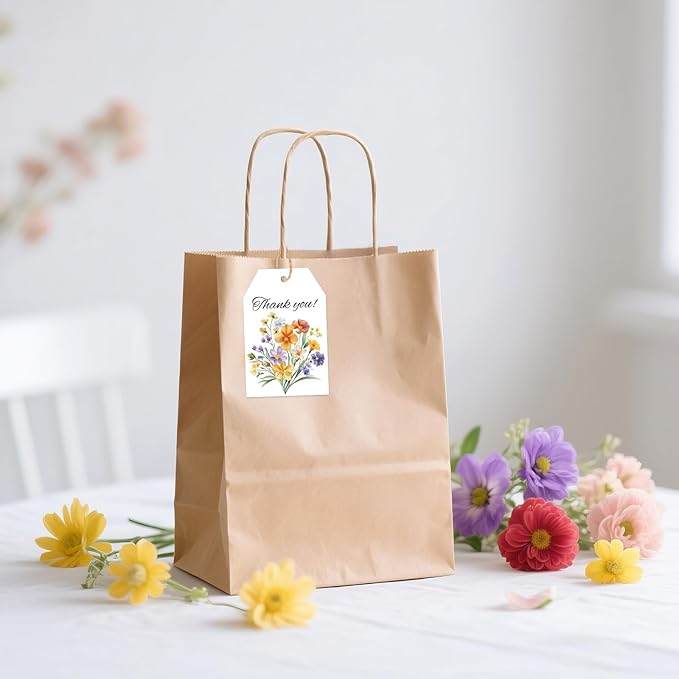 G2PLUS 50Pcs Thank You Tags - 3.3x2.2 in Floral Gift Tags with String, Thank You for Celebrating with Us Tag, White Paper Party Favors Hangtag for Wedding, Baby Shower, Bridal Shower, Birthday