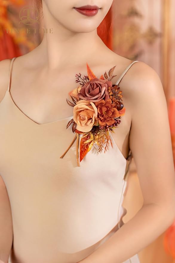TINGE TIME Artificial Shoulder Corsages Flowers, Set of 2, Mother of The Bride Floral Corsage for Wedding Ceremony Anniversary Formal Dinner Party (Maple Red)