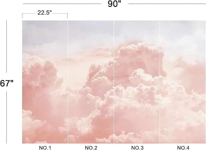 Eierme-Sun and Cloud Background with a Pastel Colored Mural Wallpaper Peel and Stick 90" x 67"