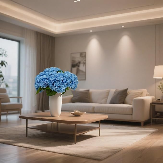 4Pcs Blue Hydrangea Artificial Flowers 21 Inch Real Touch Flowers with Stems Fake Artificial Hydrangeas Flowers for Bouquet Table Centerpieces Spring Decorations for Home
