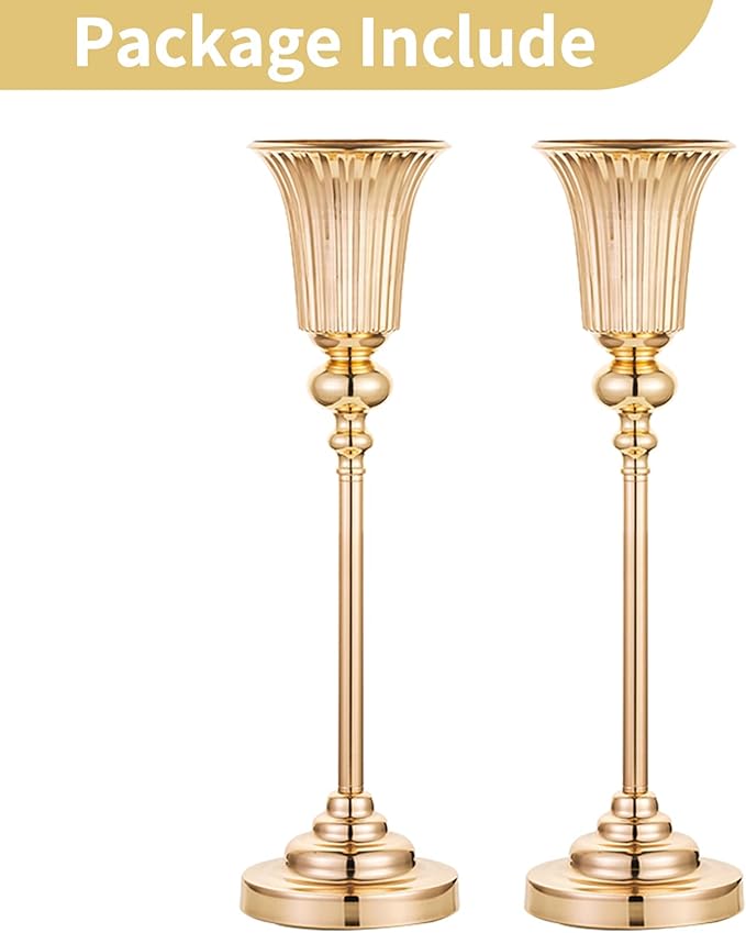 NUPTIO Centerpiece Vase Gold Wedding: 2 Pcs 21.5" Tall Metal Trumpet Vases for Table Decorations Gold Flower Stand for Party