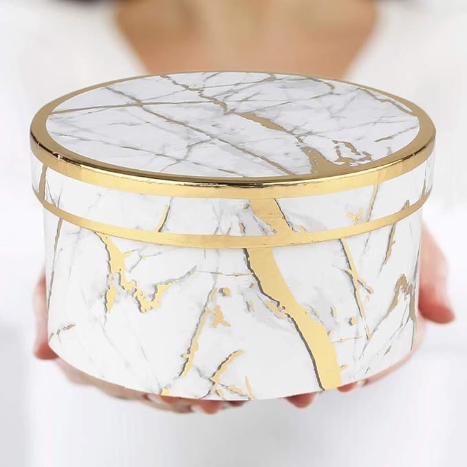 Briful Round Gift Boxes with Lids Set of 4 Marble White Gift Box Assorted Sizes Nesting Gift Boxes for Presents Birthday Bridesmaid Wedding Valentines Christmas Party Favor Boxes