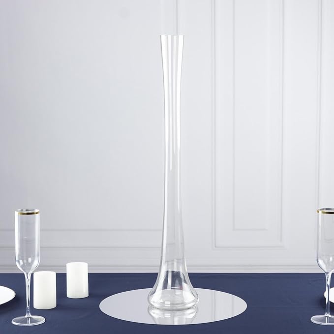 Efavormart 6 Pack Clear Heavy Duty Eiffel Tower Glass Vases with Round Base, Tall Skinny Flower Bud Vase Centerpieces - 24"