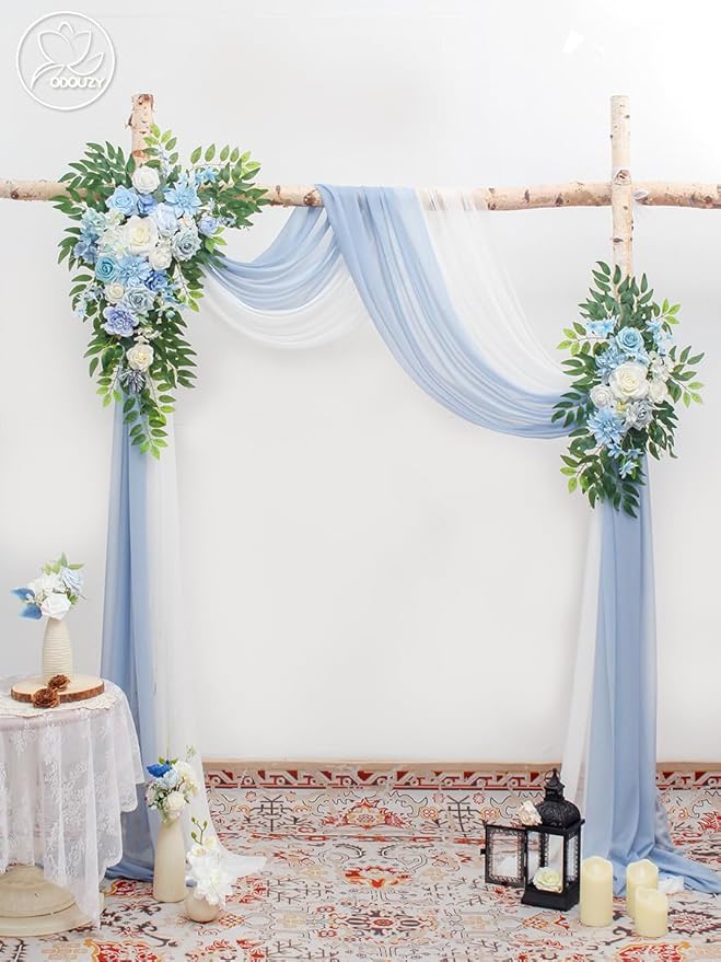 Wedding Arch, Artificial Flowers, Wedding Decor with Drapes (Set of 4)，Be Suited to Banquet, Party, Wedding Decor Ceremony and Background Decoration (Blue)