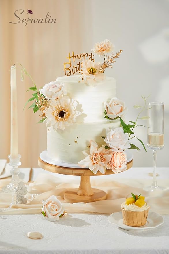 Serwalin Artificial Champagne Flowers, Silk Fake Flowers for DIY Wedding Bouquets Cake Flower, Table Centerpieces Baby Shower Birthday Party Home Decorations