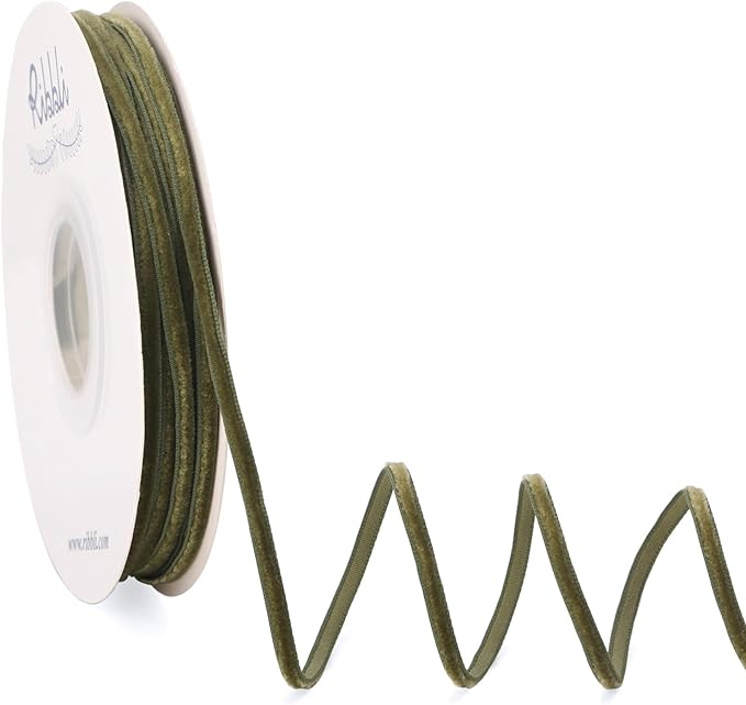 Ribbli Moss Green Velvet Ribbon 1/8 Inches Continuous 25 Yard Spool Moss Green Christmas Ribbon for Gift Wrapping Crafts Home Decor