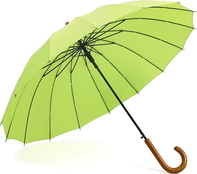 SoulRain 16 Ribs 48" Stick Umbrella Auto Open Solid Color Fashionable and Simple，Arc Classic Wood Handle，Windproof Unbreakable Stick Rain Umbrella