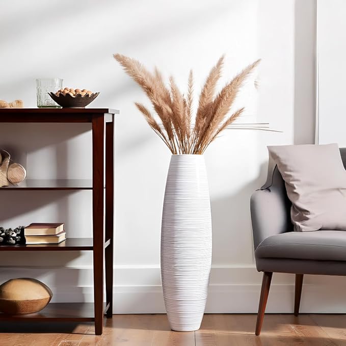 Tall Floor Vase, 27.5 inches (70cm, 2.3FT) Floor Vase Sturdy and Luxurious,Tall Vases for Country Home Decor, Living Room, Resin White Vases