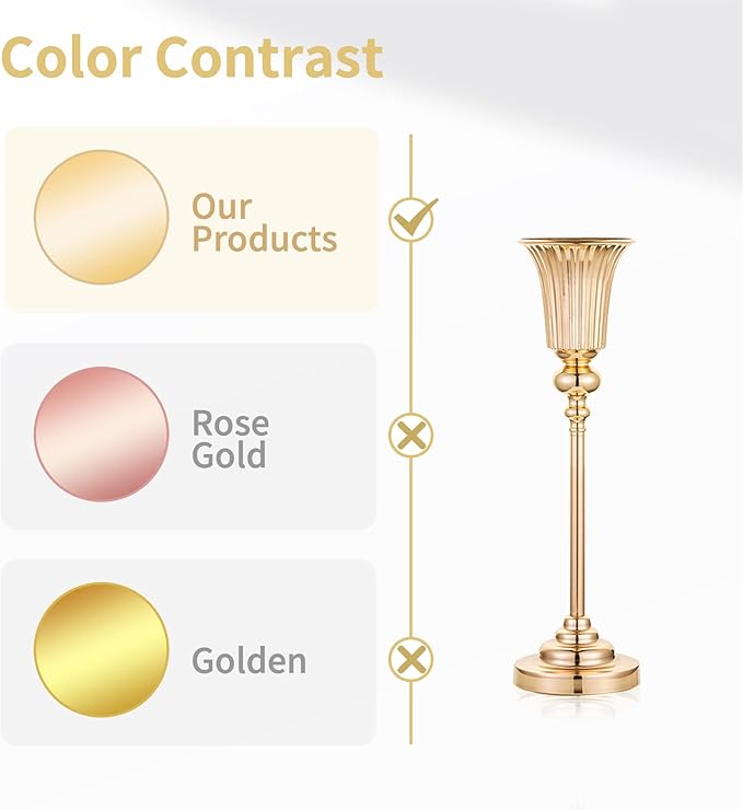 NUPTIO Centerpiece Vase Gold Wedding: 10 Pcs 21.5" Tall Metal Trumpet Vases for Table Decorations Gold Flower Stand for Party