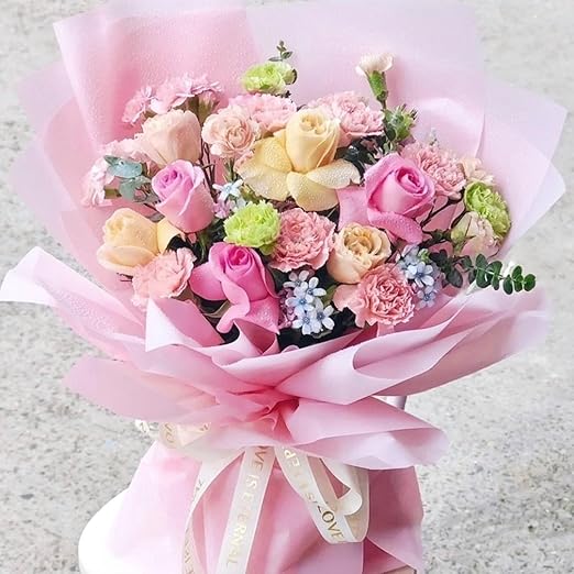Jutieuo 20 Sheets Pink Flower Wrapping Paper, Waterproof Solid Floral Bouquet Wrapping Paper, Florist Supplies Packaging for Wedding Birthday Gift DIY Craft (22.8 x 22.8 inch)