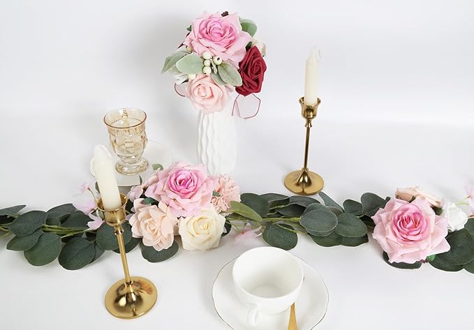 Pink Roses Artificial Flowers 4.3" Velvet Roses 16pcs Pink Flowers Artificial for Decoration Fake Pink Roses for Wedding Bridal Bouquets Party Centerpieces Home Table Decor (Pink)