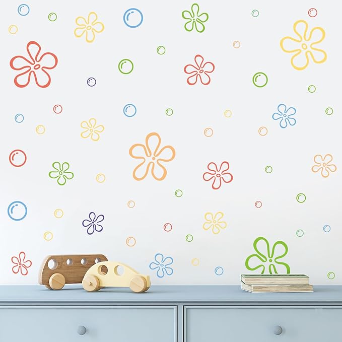 245 PCS Flowers Bubbles Wall Decals Under The Sea Wall Sticker - Ocean Decor, Bathroom Stickers, Kids Wall Decals, Easy Peel and Stick, Removable, Waterproof, Anti-Fading