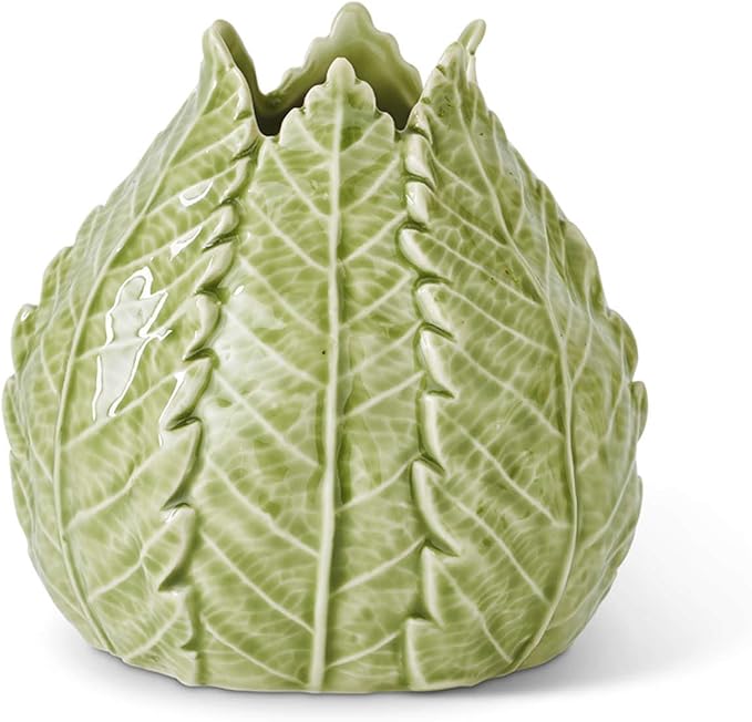 K&K Interiors 16320A-GR 5 Inch Green Ceramic Leaf Vase