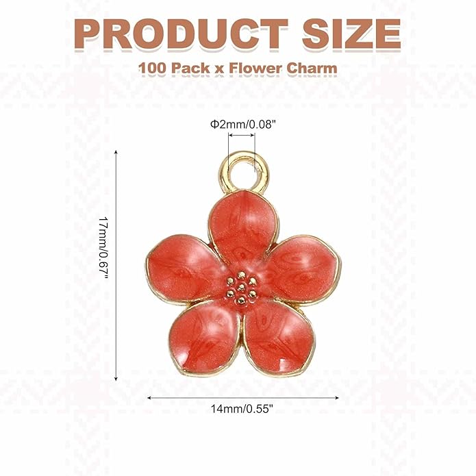 MECCANIXITY Enamel Charm Cherry Blossom Alloy Cute Small Flower Charm Gold Plated Pendant for Jewelry Making