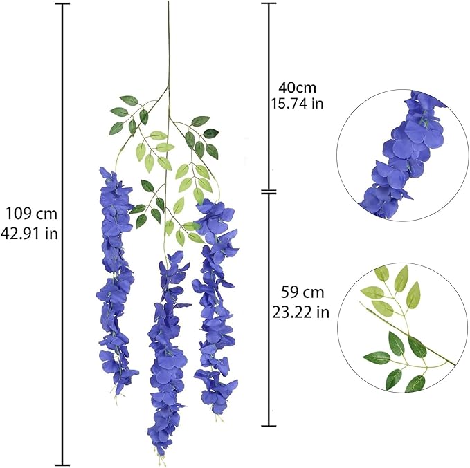 12Pack Royal Blue Wisteria Hanging Flowers Artificial Flowers Garland 3.6ft Fake Wisteria Silk Flowers Vines Faux Hanging Flowers String for Garden Home Wall Wedding Party Decor (Royal Blue)