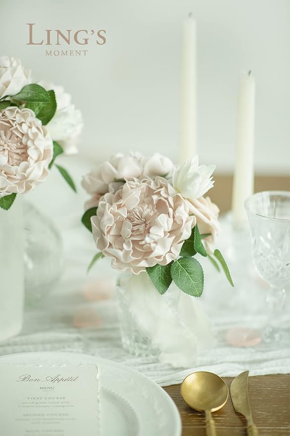 Ling's moment Flowers 16pcs Nude Blooming Peonies Artificial Flowers with Stem, Artificial Peony Flowers for DIY Wedding Decorations Centerpieces Bouquets Boutonnieres
