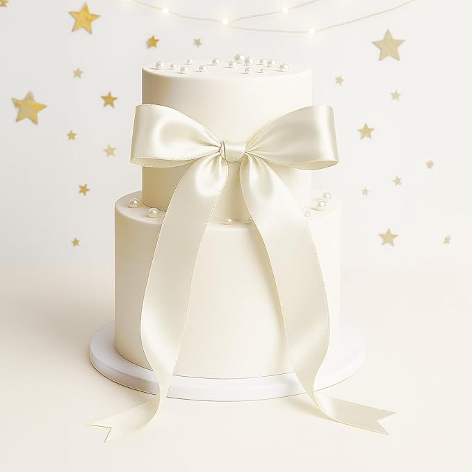 KINGLAKE Pearl Ivory Satin Ribbon – 1 1/2'' x 100 Yards Polyester Ivory Ribbon for Gift Wrapping, Wedding, Party Decoration, DIY Crafts, Floral Bouquets and Wreath Bows