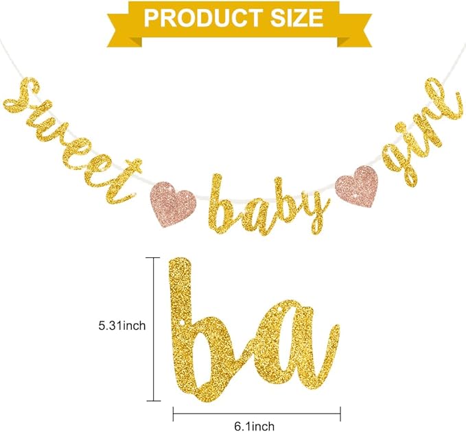 BEISHIDA Gold Glitter Girl Baby Banner,NO DIY, Pre-Strung Baby Gender Party Banner For Girls, Girl Shower Decorations,First Birthday Sweet party supplies