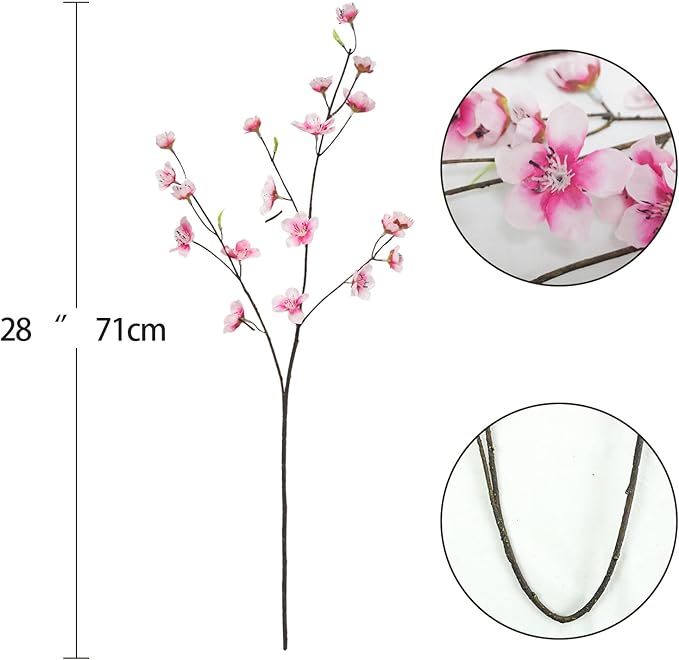 4pcs Artificial Cherry Blossom Flowers 28‘’ Tall Silk Cherry Blossom Branches Faux Pink Peach Stems for Wedding Home Garden Vase Decor