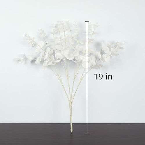 19" Faux Flowers Artificial Silk Silver Dollar Eucalyptus Stems Fake Plant for Vase Home Wedding Decor 3 Pcs (White)