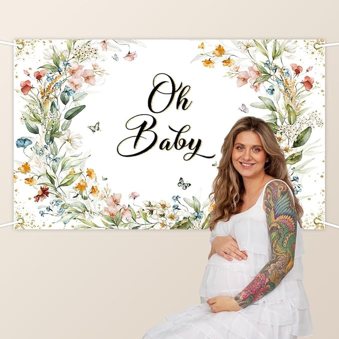 Avezano Wildflower Baby Shower Backdrop Wildflower Baby Shower Decorations Greenery Floral New Born Background Spring Oh Baby Birthday Party Banner 70.8 x 43.3 Inch