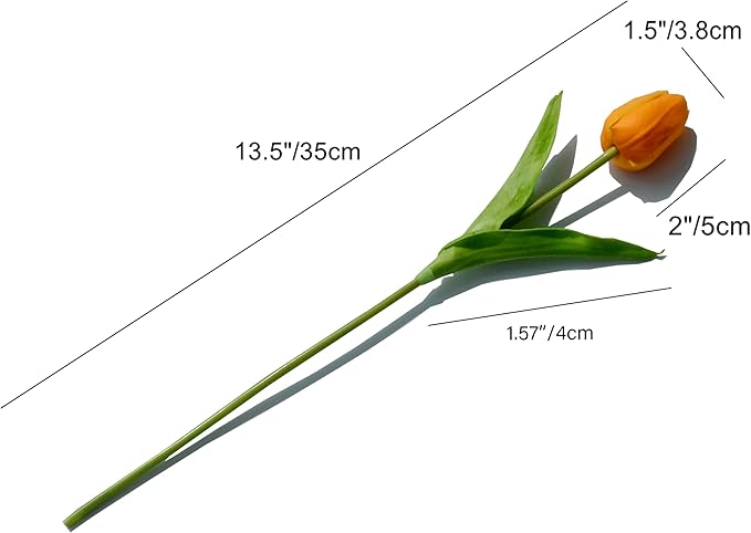 Mandy's Artificial Tulips 20 Stems Orange PU Faux Flowers for Thanksgiving and Christmas Decorations Wedding Home Decor 13.5 Inch