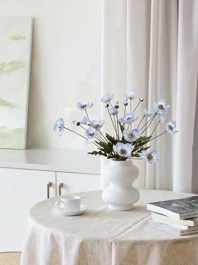 IPOPU Vintage Light Blue Poppies Flowers Artificial 6PCS Silk Poppies Realistic Faux Flowers for Vase Artificial Poppies Blue Fake Flower for Centerpieces Bridal Shower Party Decor (Light Blue)