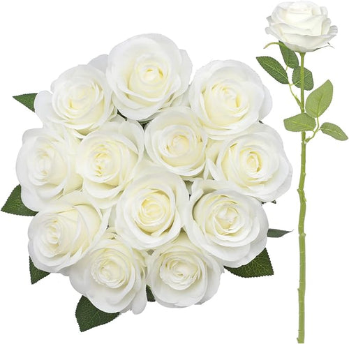 12pcs Roses Artificial Flowers Ivory Silk Roses with Long Stems Fake Flowers for Wedding Bouquet Centerpices Decorations Party Bridal Baby Shower Home Decor